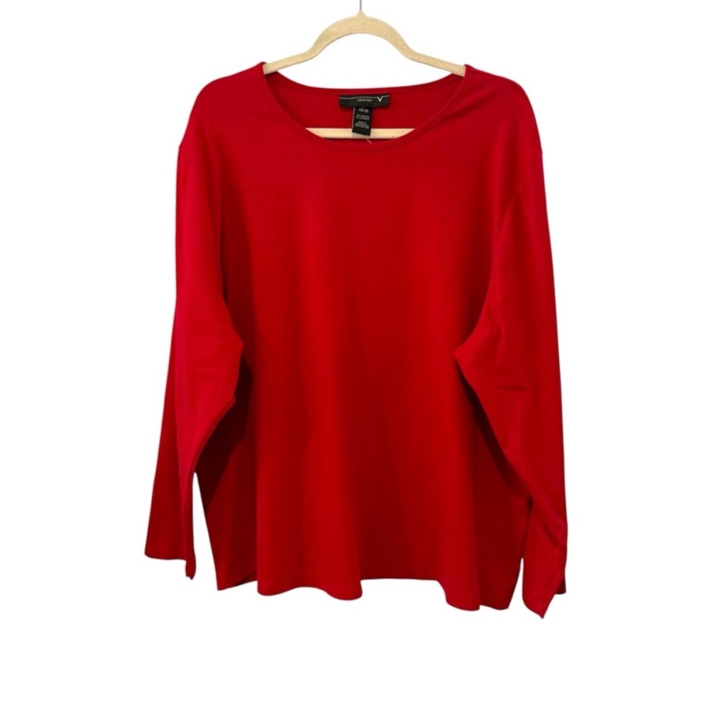 NWOT Venezia 26/28 4X Red Stretch Cotton Long Sleeve Scoop Neck Top Plus Size